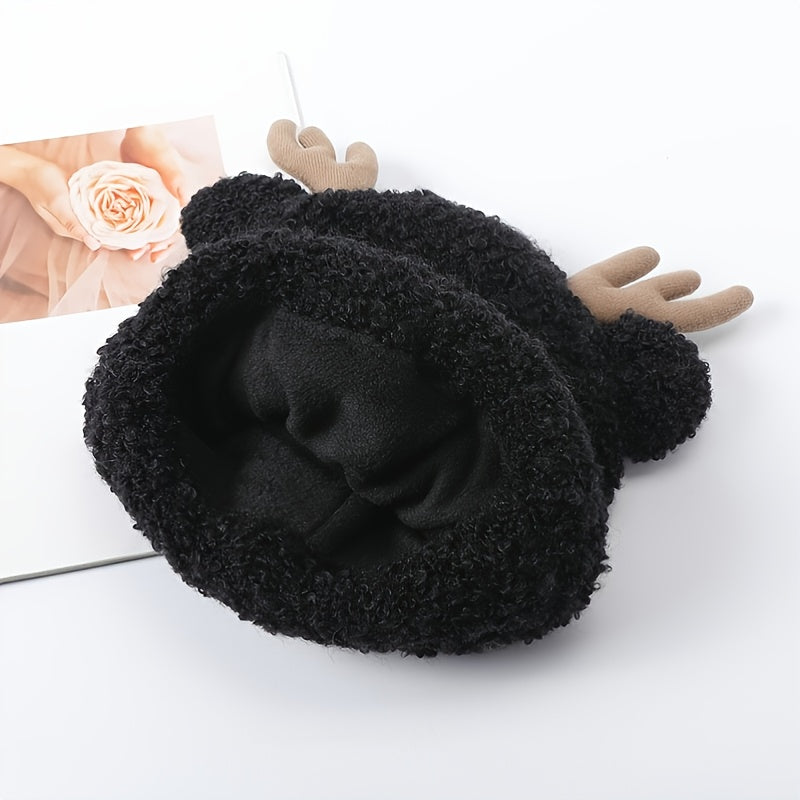 Women's Beanie Antlers Fur Hat Warm Breathable Winter Hat