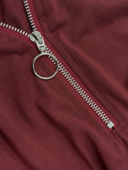  Long Sleeve Half Zipper Maxi Dress