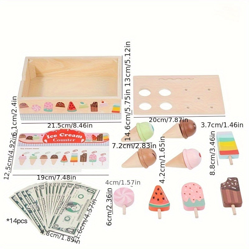 Wooden Ice Cream Counter Toy Set for Kids