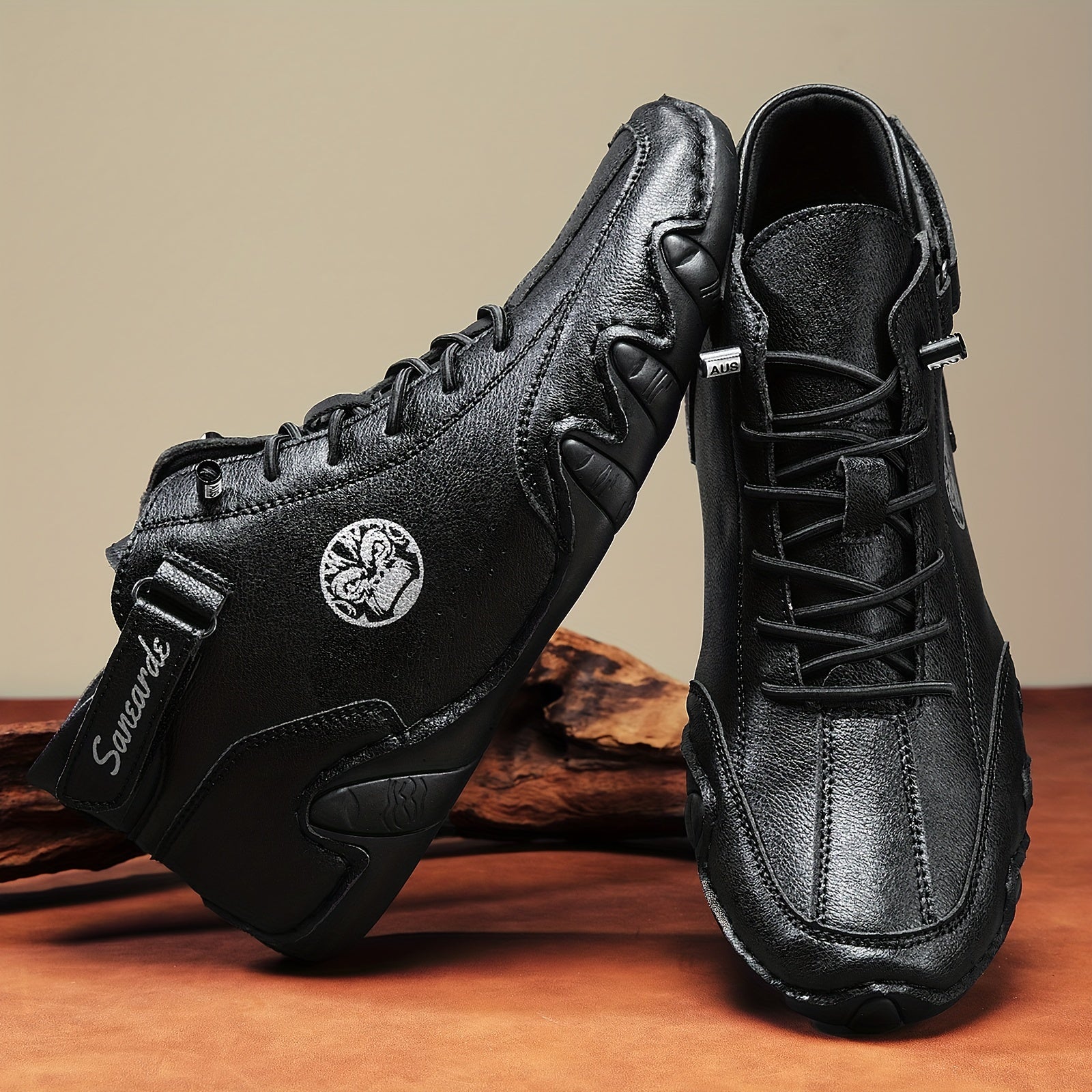Men's Lace Up Hiking Boots Anti skid PU Leather Shoes