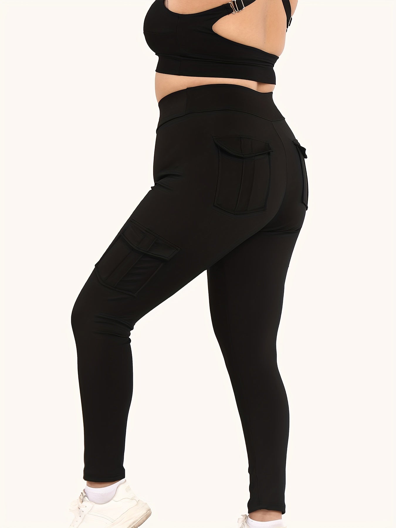  High Rise Skinny Fitness Leggings With Flap Pockets