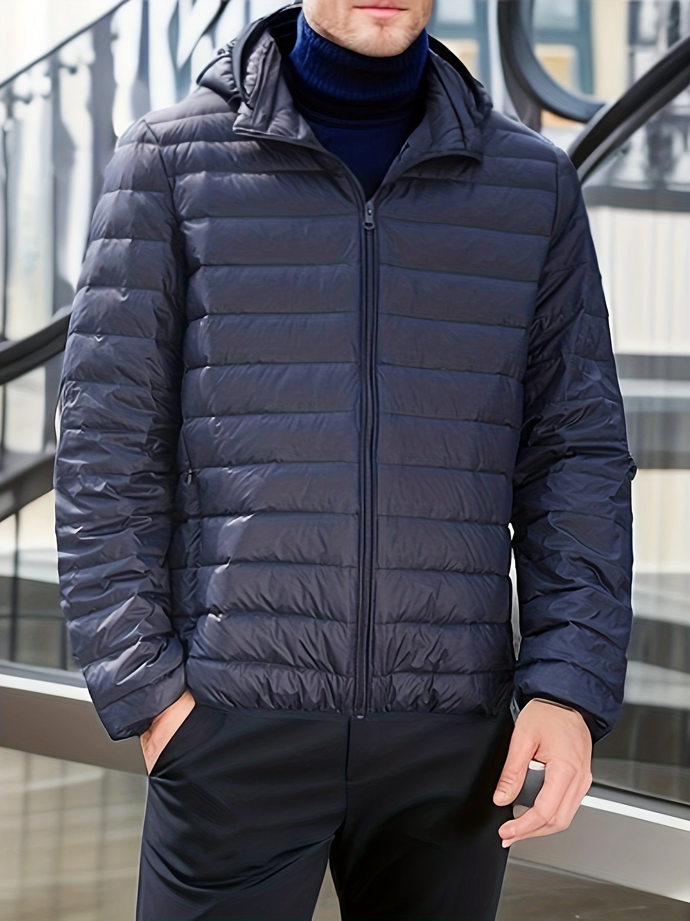 Classic Waterproof Hooded Puffer Jacket Men's Casual Loose Fit Duck Down Coat