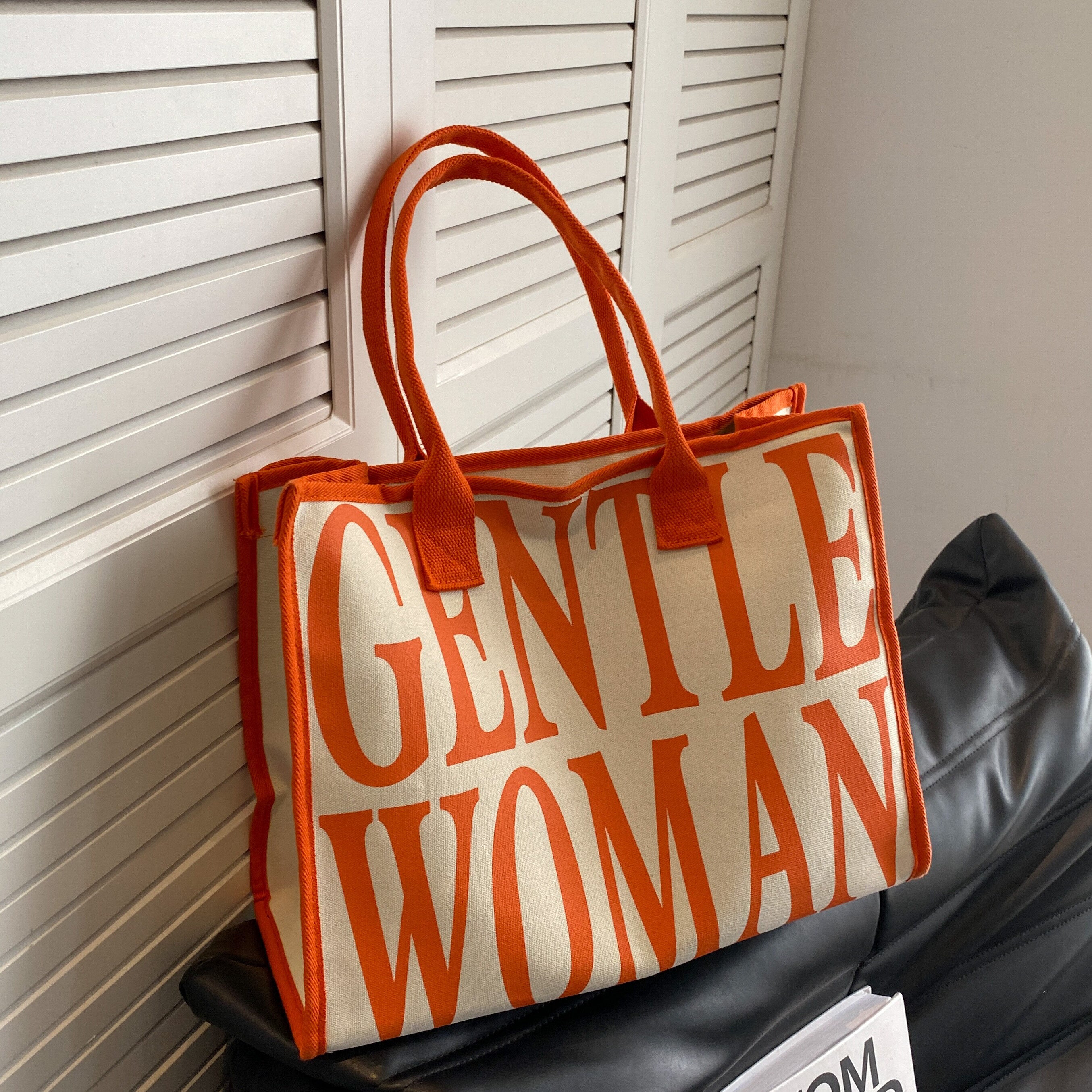 Stylish Letter Print Tote Bag Large Capacity Shoulder Bag For Work