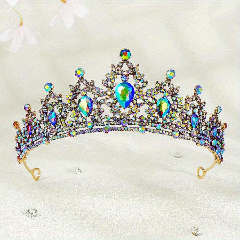 Red Crystal Queen Crown Wedding Tiara For Bride Birthday Quinceanera