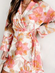  Floral Print Long Sleeve A line Dress