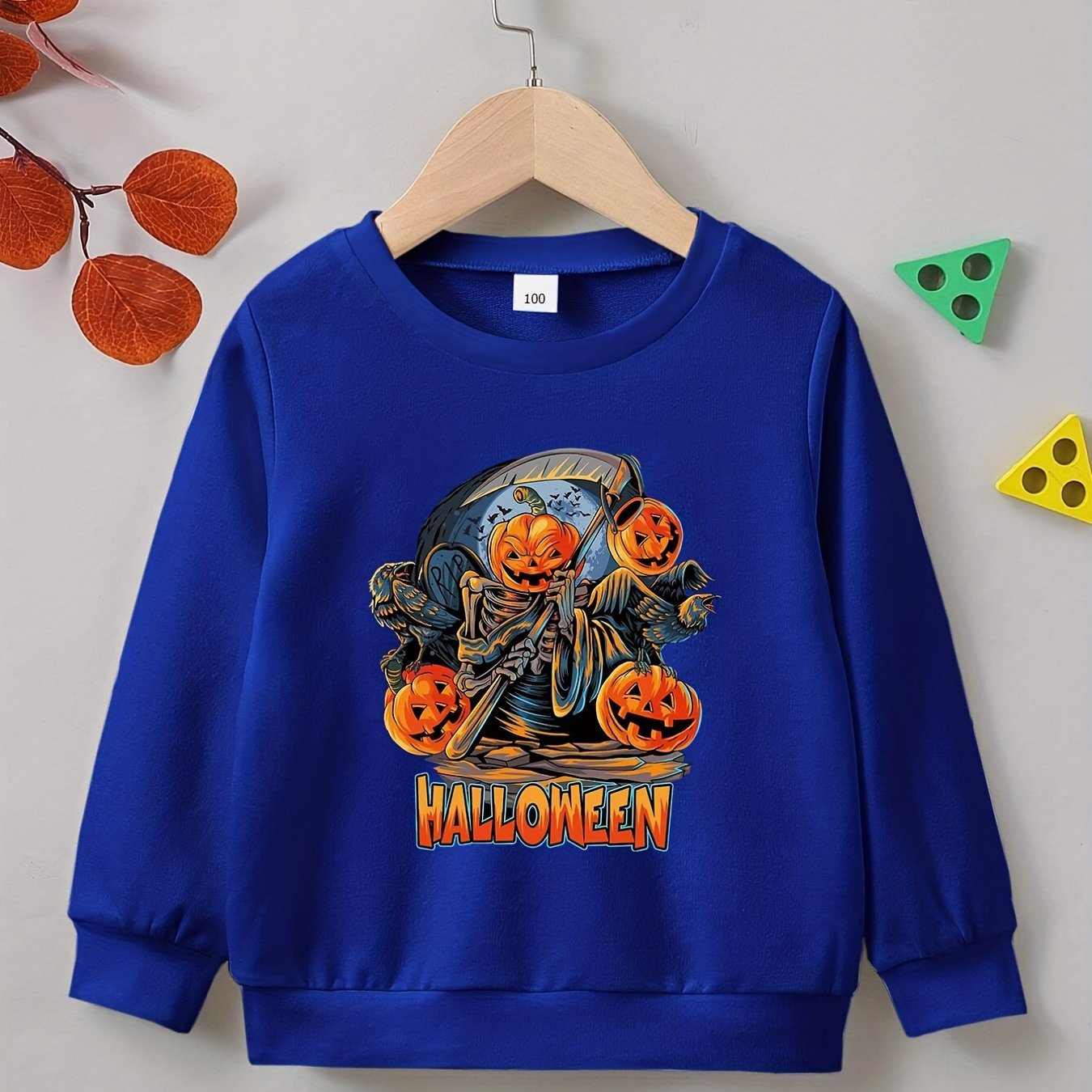 Halloween Party Pumpkin Skeleton Print Boys Casual Sweatshirt