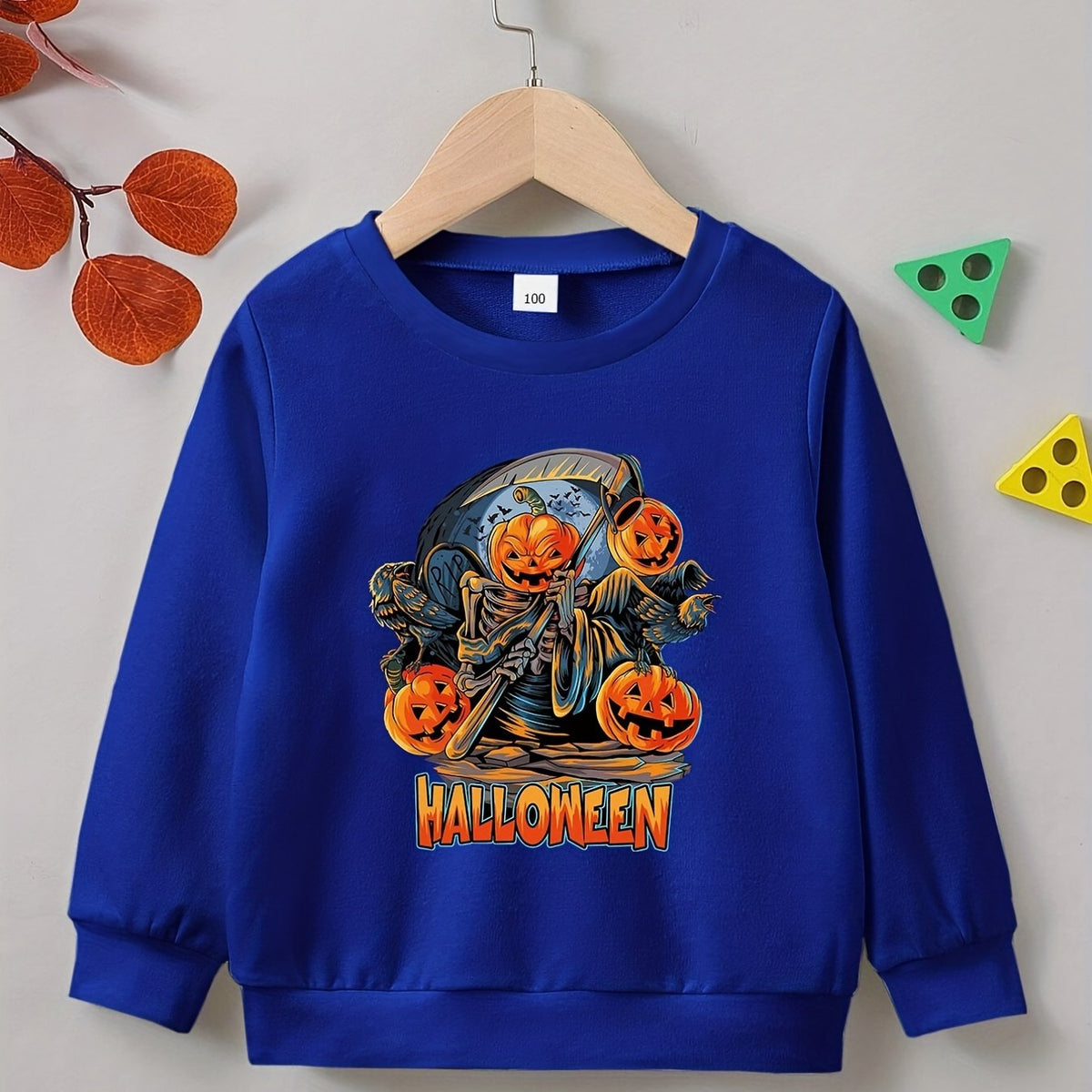 Halloween Party Pumpkin Skeleton Print Boys Casual Sweatshirt