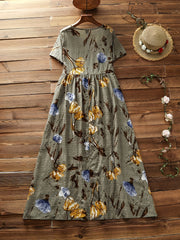  Casual Dress Women's Plus Floral Print Short Sleeve Round Neck Dress
