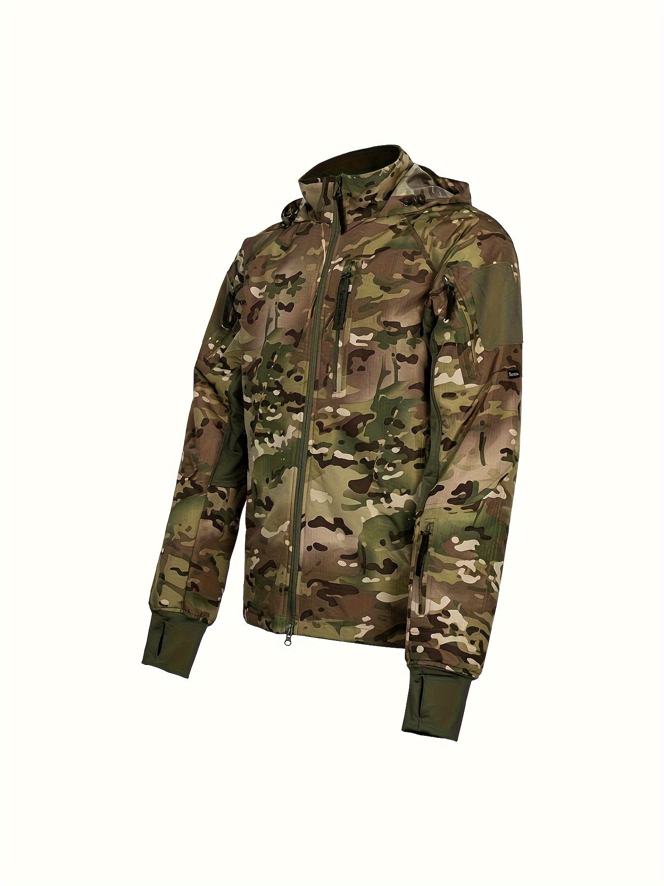 Men's Camo Waterproof Hooded Jacket - Outdoor Active Zip Up