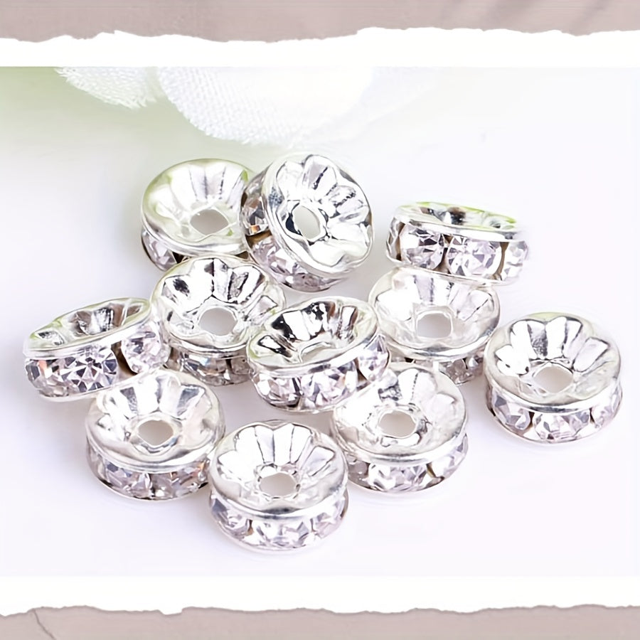 100Pcs Spacer Beads 6 8mm Silver Plated Czech Crystal Rhinestone