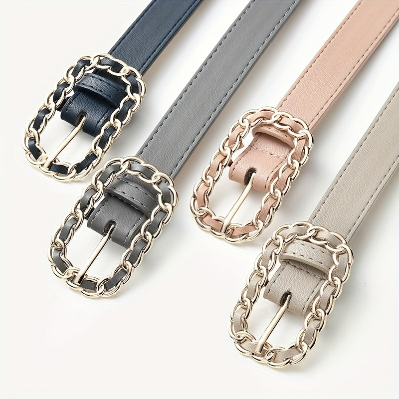 Metal Ring Braided Buckle Belt Vintage Solid Jeans Belts