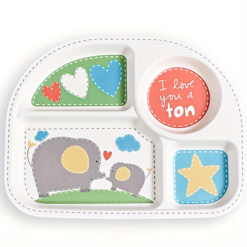 Cartoon Bamboo Fiber Animal Printed Dinner Plate Feeding Pan Tableware