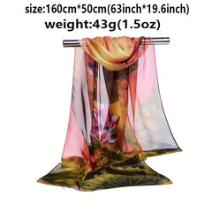 Vintage Lotus Print Thin Scarf Casual Gauze Shawl Head Wrap