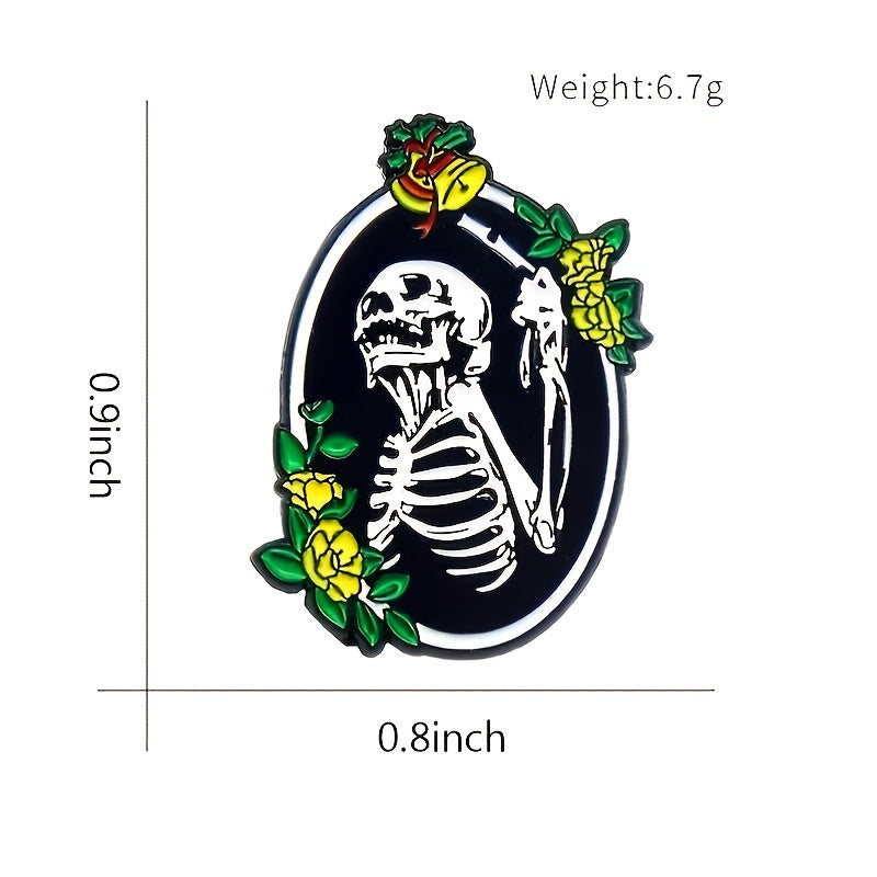 Halloween Skull Yellow Rose Emblem Pin for Party Gift