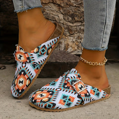 Women's Geometric Pattern Mules Casual Slip On Flat Shoes