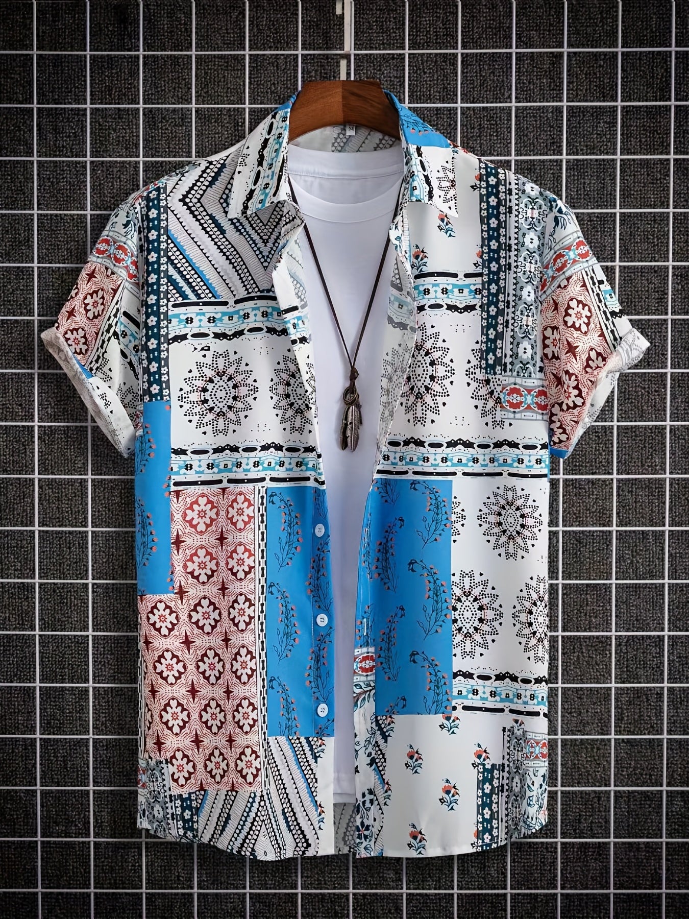 Hawaiian Style Print Men's Casual Short Sleeve Shirt for Summer Vacation