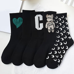 5 Pairs Letter Print Socks Mid Tube Women's Stockings