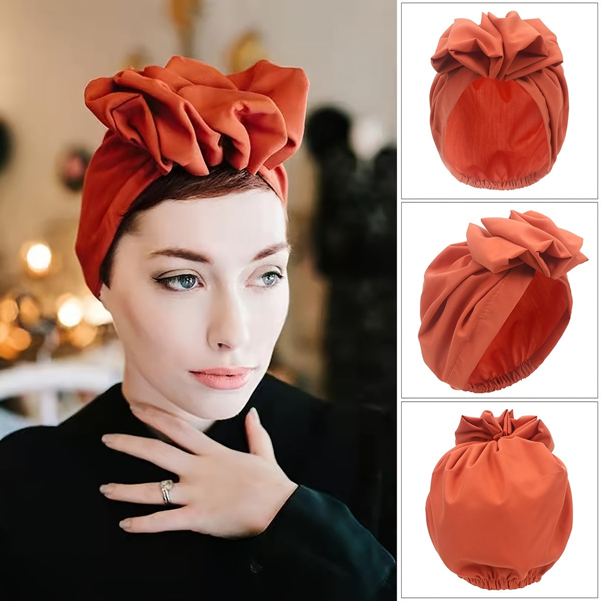 Pleated Bow Decor Turban Cap for Women