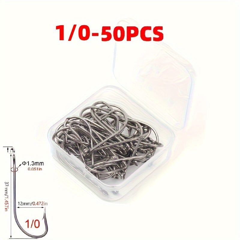 50pcs Stainless Steel Fishing Hooks Long Shank For Freshwater & Seawater