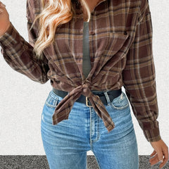  Plaid Print Long Sleeve Button Up Shirt Top