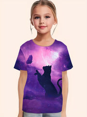 Dreamy Cat & Butterfly Graphic T-Shirt Girls Summer Clothes