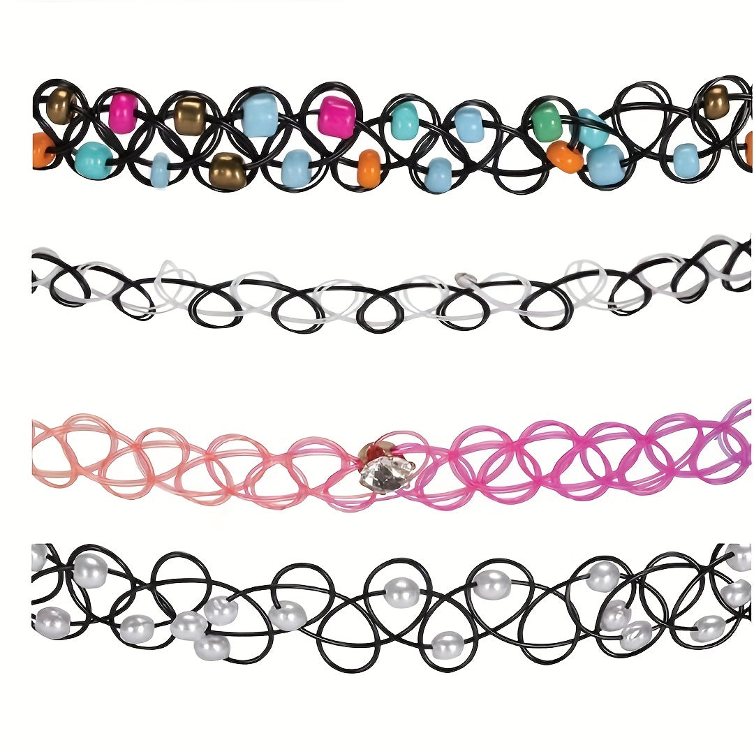 12pcs Sexy Stretch Collarbone Chain Neck Chain Tattoo Choker Necklace