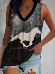  Colorblock Horse Print Tank Top