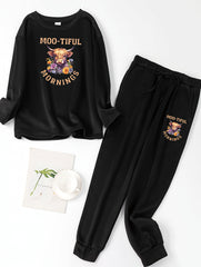 Women's Plus Floral Cow & Letter Print Lounge Set