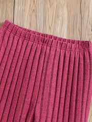  Ribbed Knit Long Sleeve Hoodie & Flared Leg Pants Lounge Set