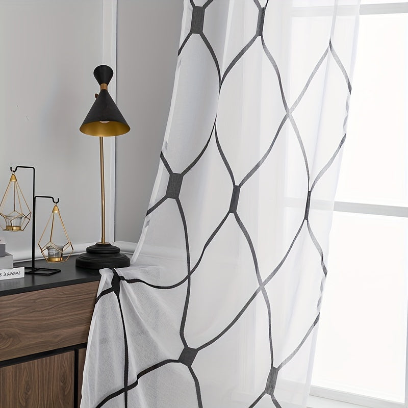 Modern Geometric Rhombic Lattice Sheer Curtain for Home Decor
