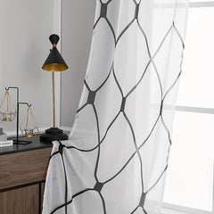 Modern Geometric Rhombic Lattice Sheer Curtain for Home Decor