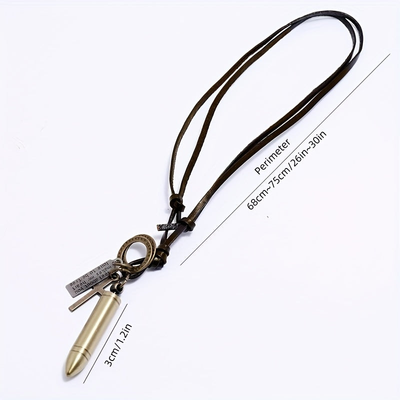 Retro Cross Bullet Leather Necklace Hip Hop Punk Pendant