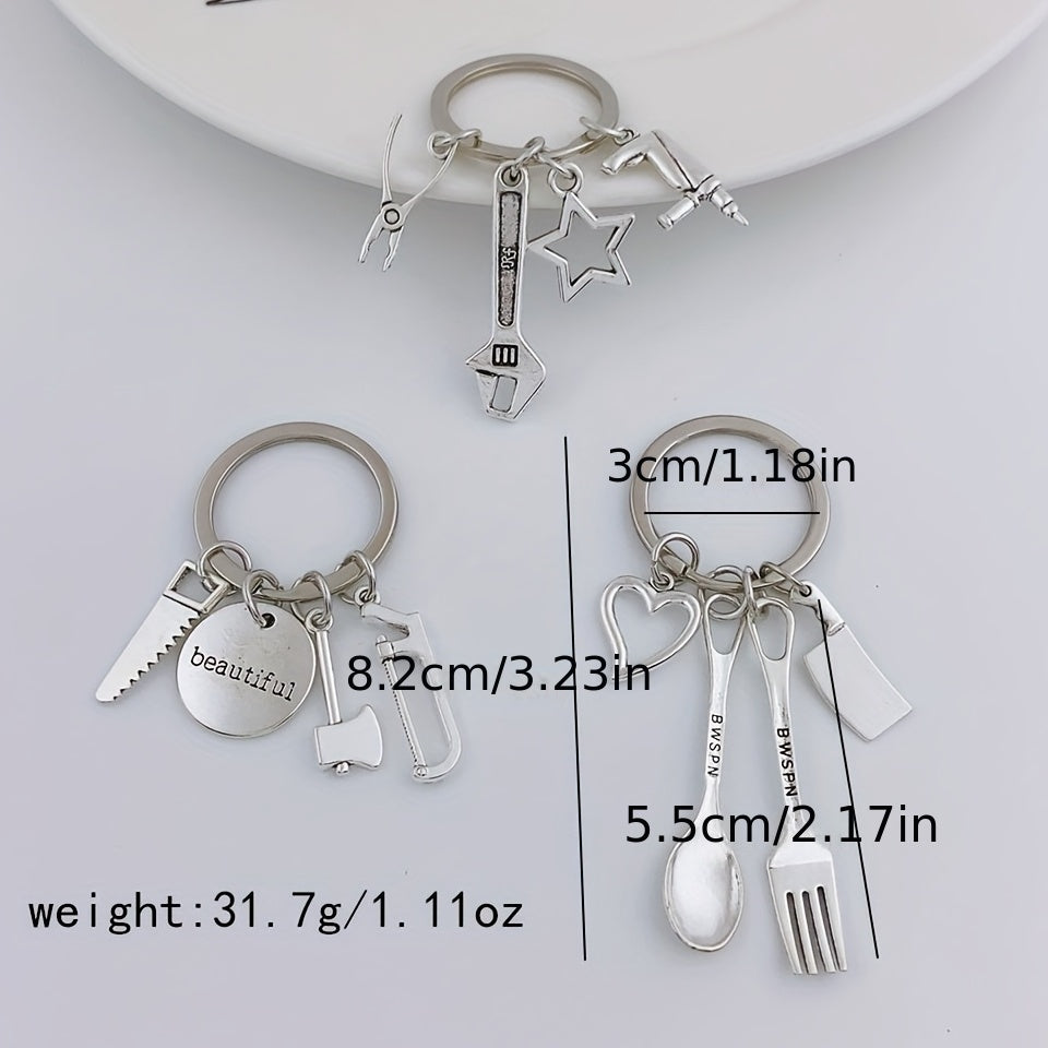 Mini Repair Tools Kit Keychain Metal Key Ring Father's Gift For Dad Papa