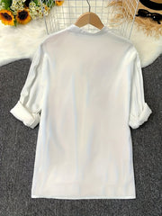 Casual Button Up Roll Sleeve Blouse