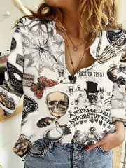  Gothic Blouse Skull & Butterfly Print Button Up Shirt