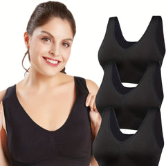 3 Pack Plus Size Sports Bras Set Women's Non Padded Yoga Bra Three Piece Set