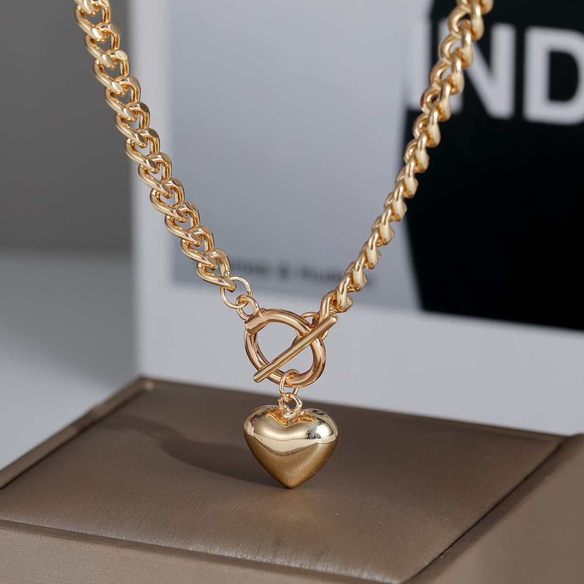 Large Love Pendant Chunky Cuban Chain Necklace