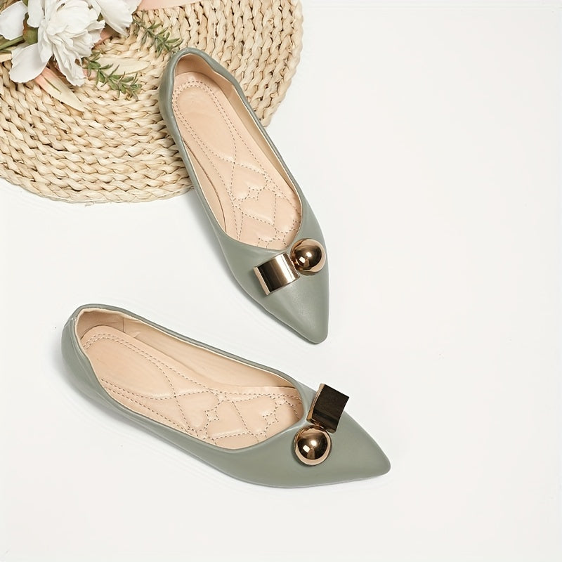 Women's Metal Decor Flat Pointed Toe Soft Sole Shoes