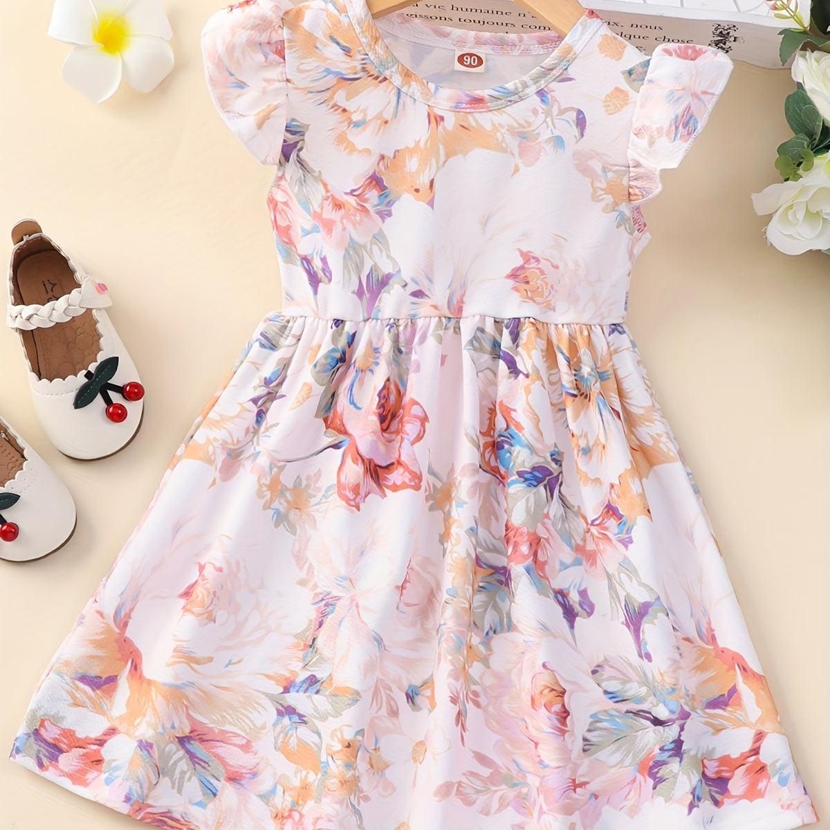 Summer Ruffle Short Sleeve Floral Tropical Dress Toddler Girls