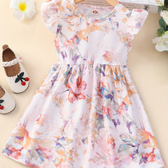 Summer Ruffle Short Sleeve Floral Tropical Dress Toddler Girls