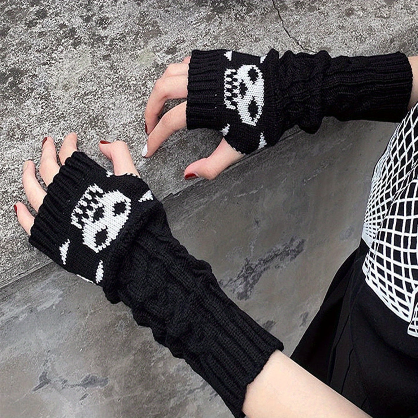 Gothic Skull Cuff Lolita Long Knit Sleeve Sock Cover