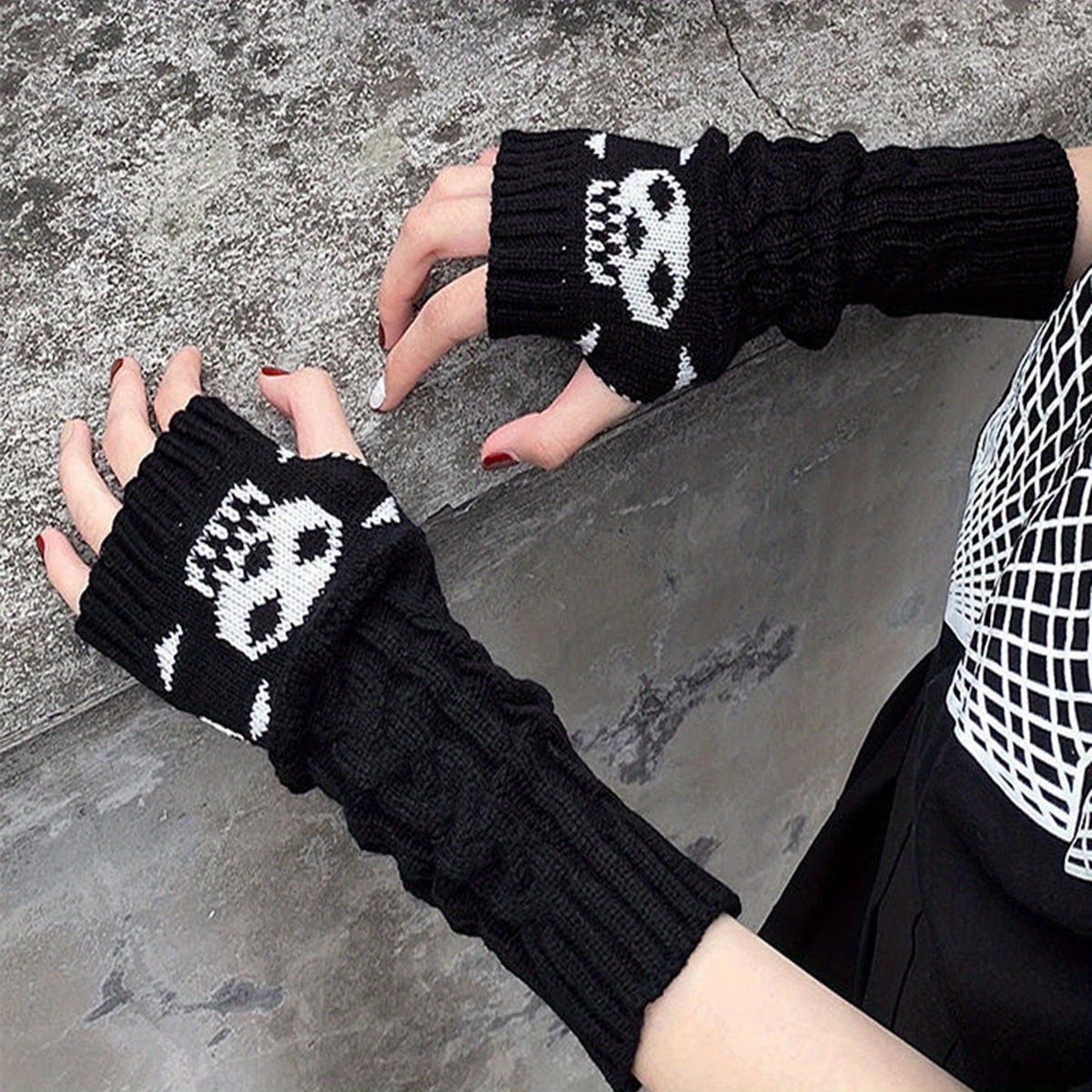 Gothic Skull Cuff Lolita Long Knit Sleeve Sock Cover