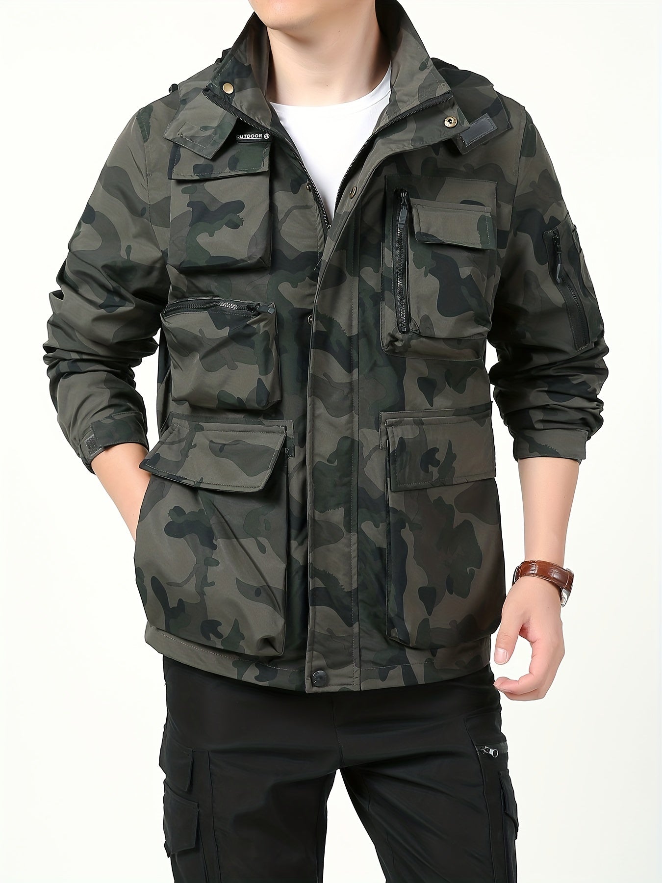 Men's Camo Hooded Jackets Comfy Military Style Coats