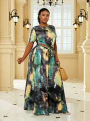  Tie Dye 2 Piece Set with Crop Top & Maxi Skirt