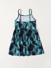 Summer Graphic Suspender Swimsuits Set Mother Daughter Dress V Neck
