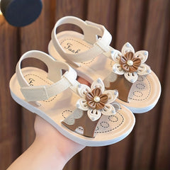 Girls Flower Open Toe Hook And Loop Sandals Non Slip Princess Shoes For Kids