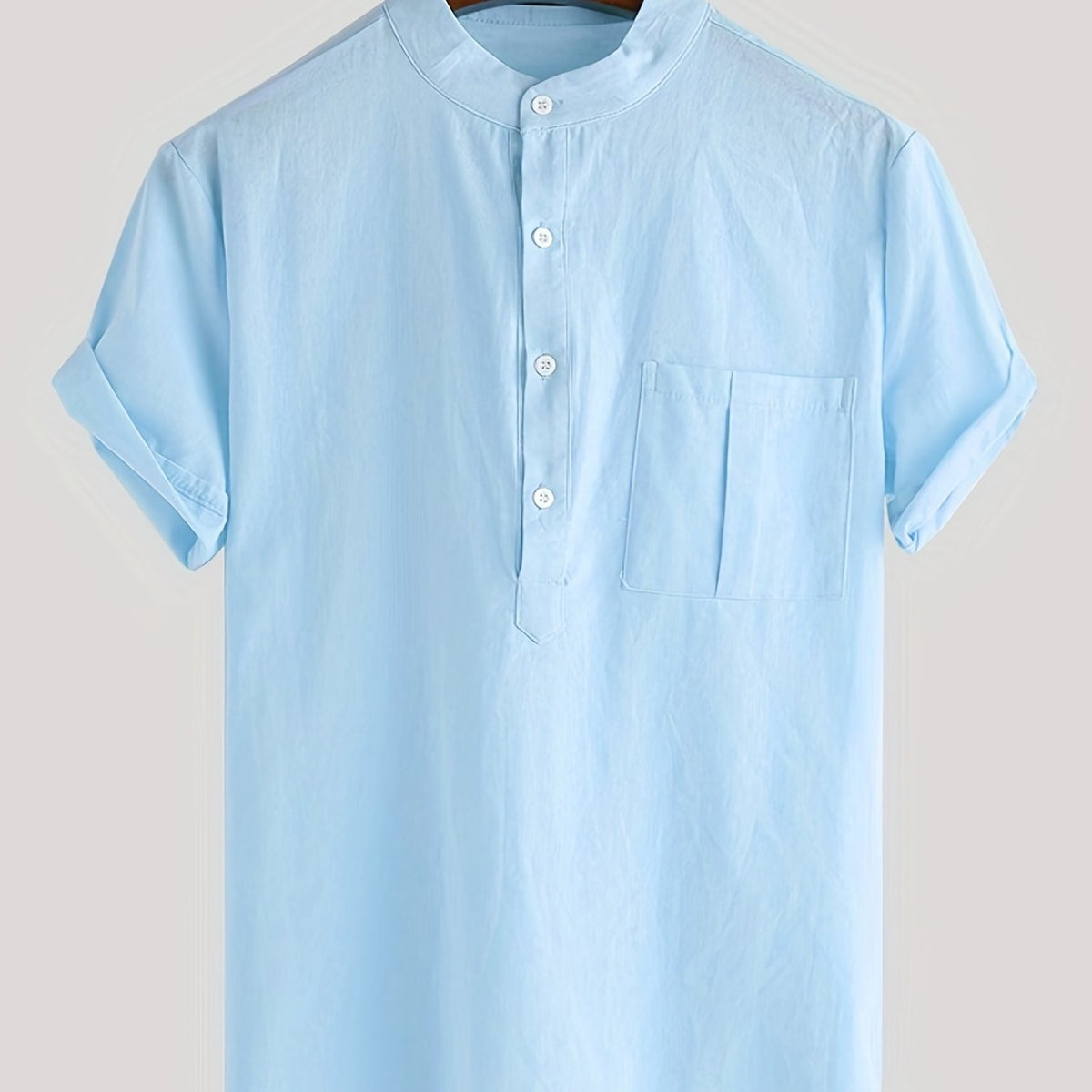 Men's Cotton Comfy Shirt Short Sleeve Crew Neck Pockets Shirt