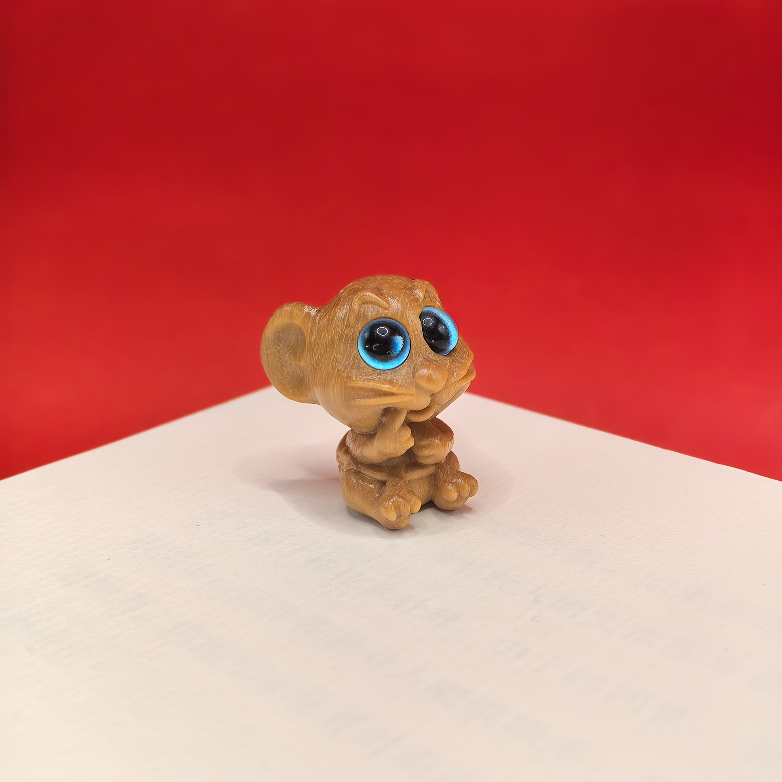 Hand Carved Mouse Statue Expressive Eyes Recycled Wood Mini Decor Gift