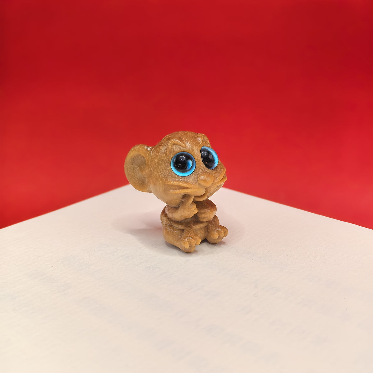 Hand Carved Mouse Statue Expressive Eyes Recycled Wood Mini Decor Gift