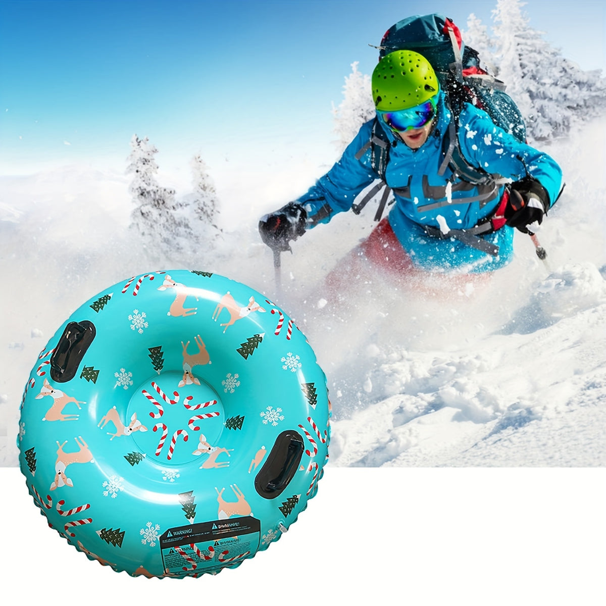 Snow Tube 31.5in Shockproof Skiing Circle Thick Base Leakproof Snowflake Print